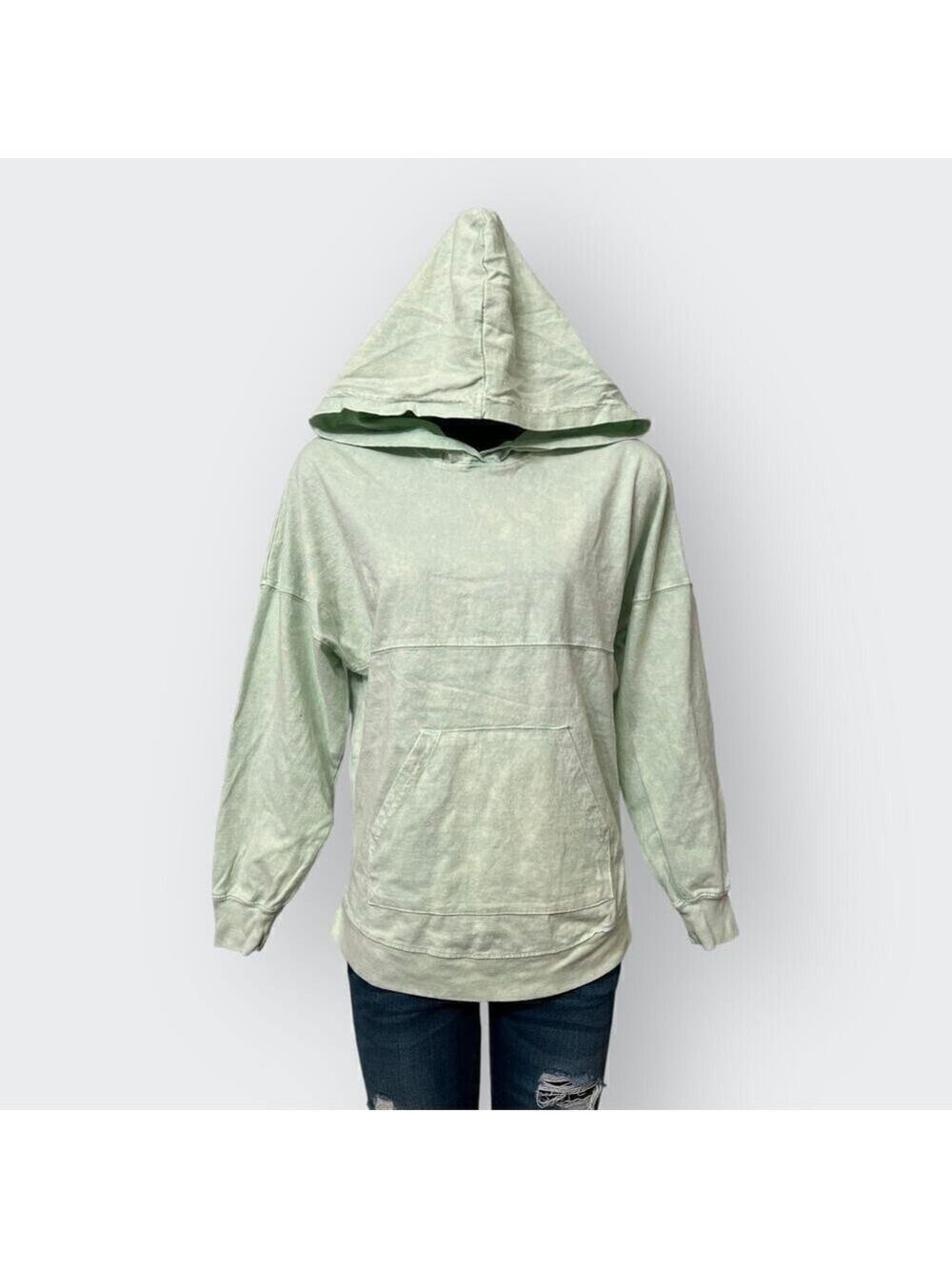 Spirit Jersey NEW Unisex XS/S/M Oversized Acid Dye Hooded Tee Long Sleeve Green